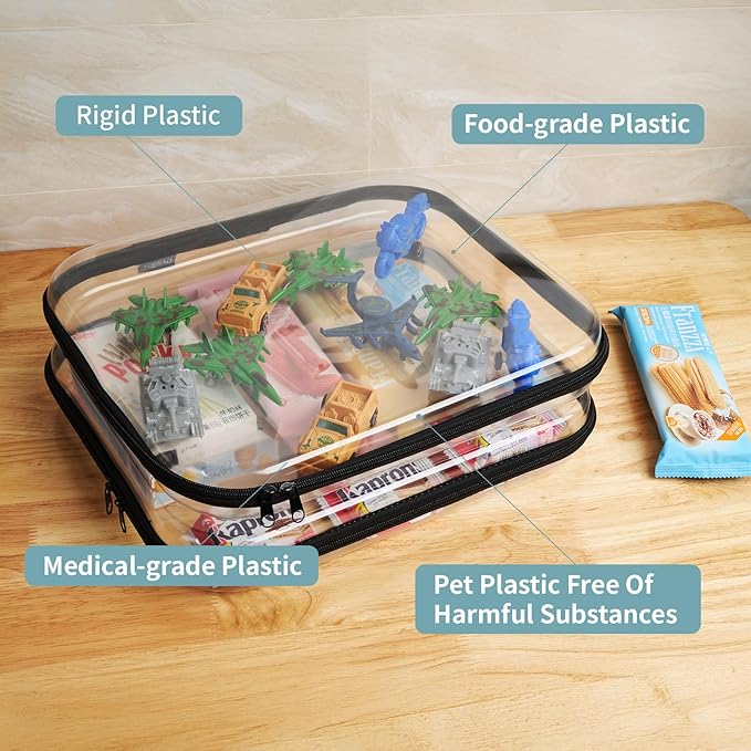 YQBRAO Hard Sided Clear Zipper Case for Storage- Professional-Grade Plastic Clear Zipper Pencil Case,Toy Storage Bins, Toilet