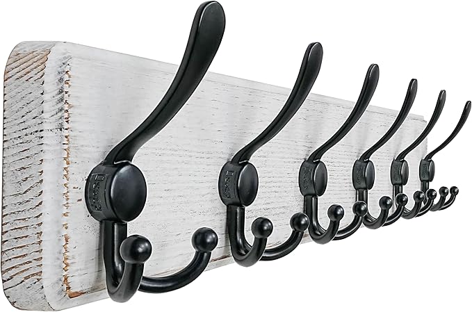 Dseap Coat Rack Wall Mounted - 24" Long 6 Tri Hooks, Heavy Duty Wooden Wall Coat Hanger Coat Hook for Clothes Hat Jacket Clot