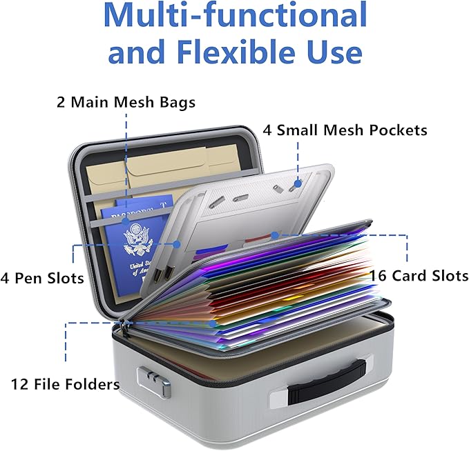TIGERKING Fireproof Document Box Hard Shell, Fire Proof File Box for Documents with Combination Lock, File Safe Boxs Fireproo