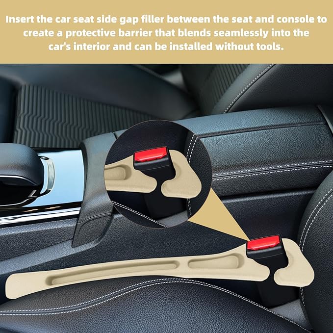 2pcs Car Seat Gap Filler, No Drop Guard Universal Gap Organizer Between Seat and Console Prevents Phone Keys Cards Falling (Beige)
