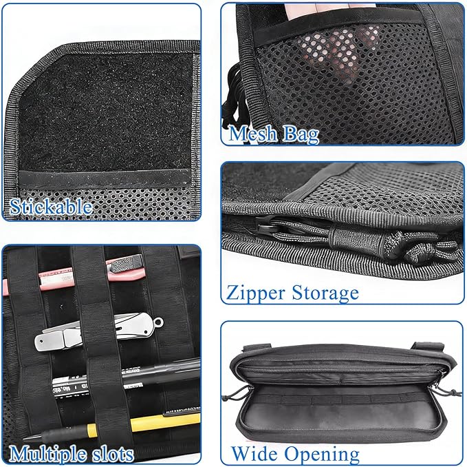 Car Visor Organizer Tactical Molle Heavy Duty Zipper Storage Pouch Car Sun Visor Organizers Storage Molle Panel Accessories for Cars SUVs Trucks