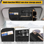 Car Sun Visor Organizer, Tactical Sunvisor Organizers Storage Covers for Trucks, Molle Panel with Pockets Zipper Visor Storage Pouch Accessories, Fits Most Vehicles, SUVs & Jeeps (BK)