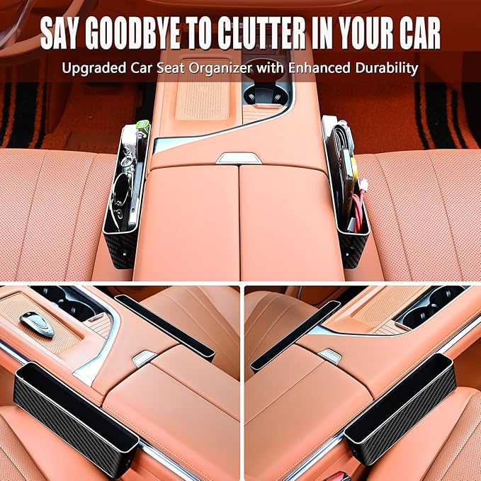 jiaji Car Seat Gap Filler, Multifunctional Car Seat Gap Filler Organizer, 2 Pack Car Seat Organizer for Storing Phones, Keys, Cards, Data Cables, Universal Fit Car SUV Truck
