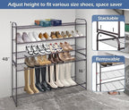 KEETDY Long 3 Tier Shoe Rack for Closet Wide Shoe Storage Organizer Stackable Metal Shoe Shelf for 24 Pairs Men Sneakers with