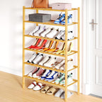 Smiry Shoe Rack, 6 Tier Bamboo Shoe Organizer, Stackable Free Standing Wooden Shoe Storage Shelf for Closet, Entryway, Front 