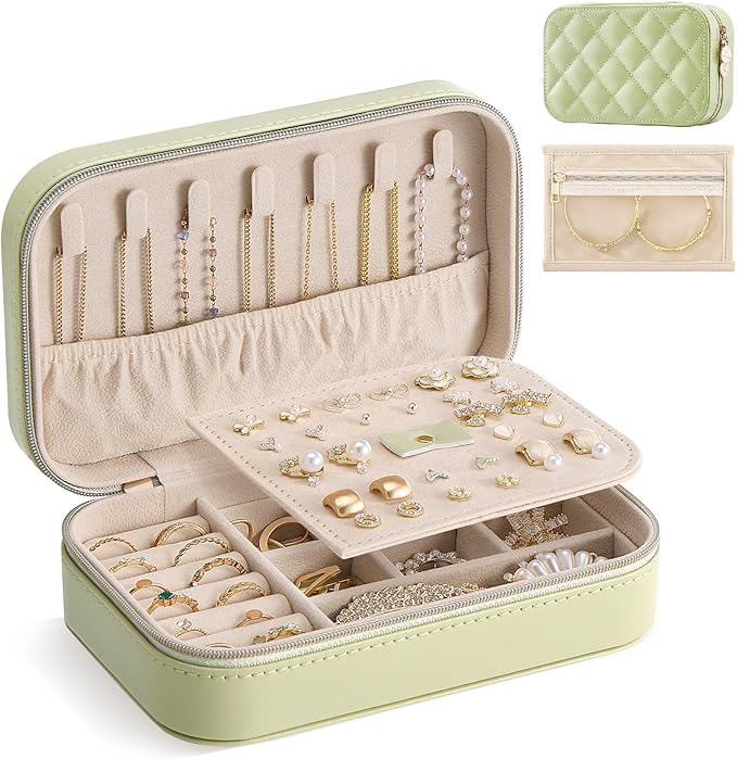 Lolalet Travel Jewelry Case for Women Girls, Travel Jewelry Organizer with Clear Storage Bag Small Portable Jewelry Box for N