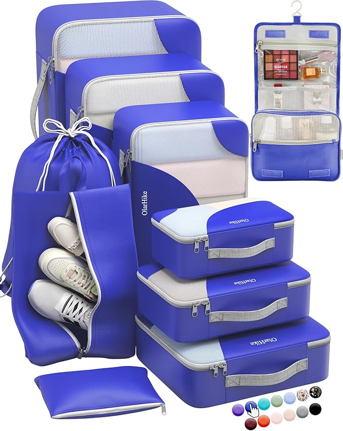 ALL INCLUDED 10 Set Durable Packing Cubes for Suitcases,OlarHike Essentials for Travel, UPGRADED Anti-Tear Stitching, NEW Imp