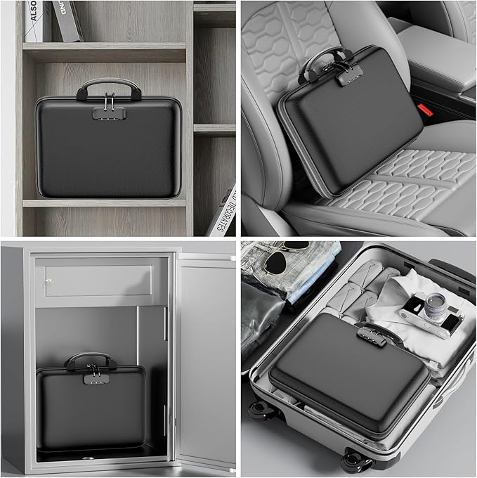 DocSafe Fireproof File Organizer with Lock, Hard-Shell Case Fireproof Document Box with 13 Pocket Accordion File Folder, Port