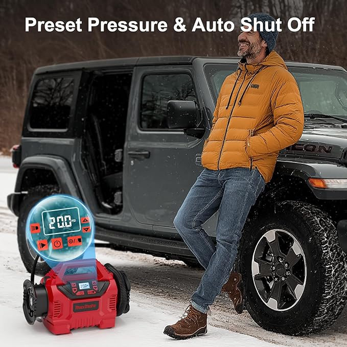 MaxMore Portable Tire Inflator/deflator Compatible with Milwaukee 18V Battery (Tool Only),160 PSI High Pressure Cordless Air Compressor Pump, Digital Gauge, Auto Shut-Off, LED Light for Car, Bike