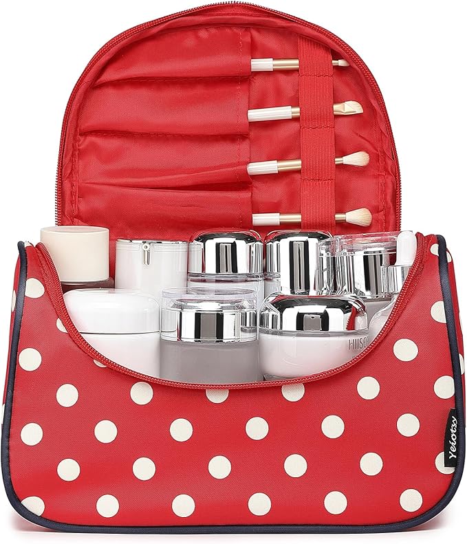 Yeiotsy Travel Cosmetic Bag for Women – Polka Dot Makeup Bag Organizer & Hanging Toiletry Bag