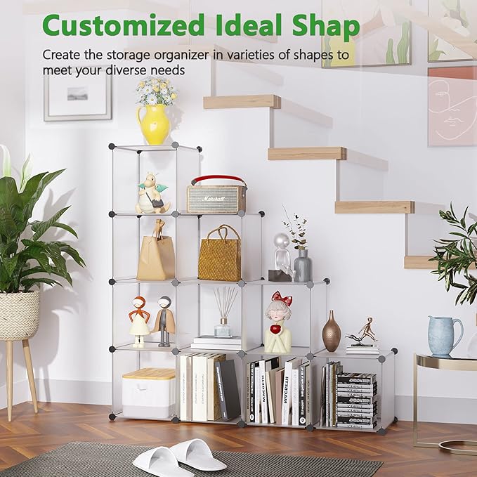C&AHOME Cube Storage Organizer, 12-Cube Closet Cabinet Organizer, DIY Cube Shelf, Plastic Stackable Bookshelf, Modular Shelvi