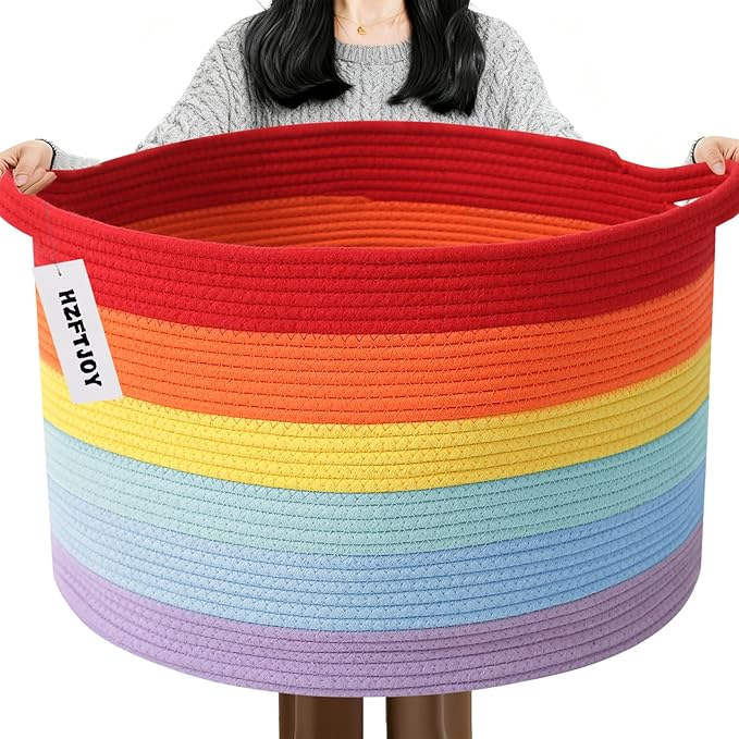 115L Large Blanket Basket,23.6" L x 23.6" W x 15.7" H Rope Woven Baskets with Handles, Toys Storage Bins,Laundry Basket Perfe