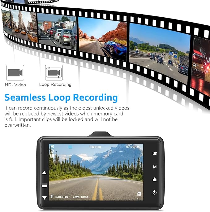 Dash Cam Front with 32G SD Card, BOOGIIO 1080P FHD Car Driving Recorder 3'' IPS Screen 170°Wide Angle Dashboard Camera Alumin