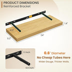 Fun Memories 24 Inch Floating Shelves for Wall, 9.3Inch Deep Floating Shelf, Extra Deeper & Thicker Wall Mounted Storage Shel