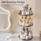 Delamu 3 Tier Rotating Makeup Organizer for Vanity, Skincare Organizer for Bathroom Counter, Spinning Perfume Organizer Cosme