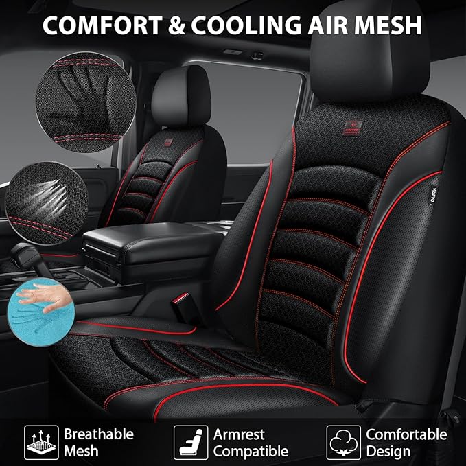 CAR PASS Comfortable 3D Foam Mesh Leather Car Seat Covers Full Sets, Air Cool Mesh Breathable Seat Covers for Car, Universal 
