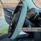 PINCTROT Bling Bling Comfy Steering Wheel Cover with Jumbo Crystal Rhinestones, Anti-Slip Diamond Leather, Universal 15 Inch (Sky Blue)