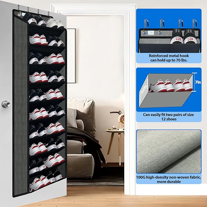 Shoe Organizer,70 Pounds Large Capacity,20-30-Pair Over The Door Shoe Organizer,10 Tiers Shoe Rack for Closet,New Upgrade Ant