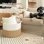 INDRESSME XXXLarge Jute Rope Basket 21.7" x 21.7" x 13.8" Woven Baby Laundry Baskets for Blankets Toys Storage Basket with Ha