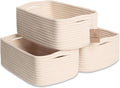 NaturalCozy 11.8"x8"x4.5” Storage Baskets for Shelves 3 Pack | Cotton Rope Woven Small Baskets for Organizing | Small Storage
