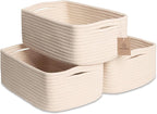 NaturalCozy 11.8"x8"x4.5” Storage Baskets for Shelves 3 Pack | Cotton Rope Woven Small Baskets for Organizing | Small Storage