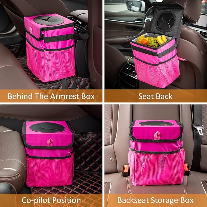 Car Trash Can Foldable Garbage Bin Leakproof 2.3 Gallons Car Trash Bag Pink