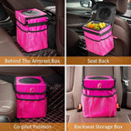 Car Trash Can Foldable Garbage Bin Leakproof 2.3 Gallons Car Trash Bag Pink