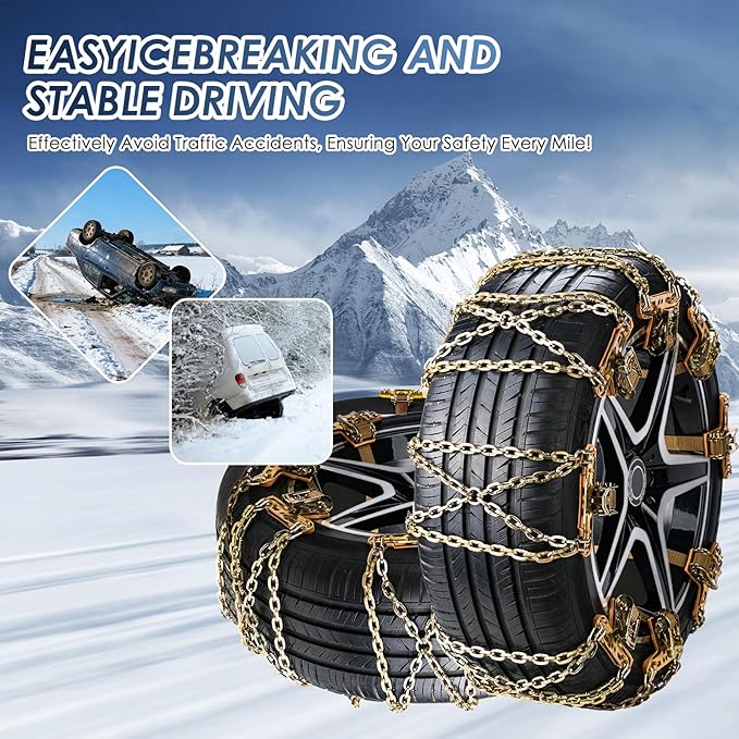 Qoosea Tire Chains Snow Chains for Car & SUV Cross - Link Heavy - Duty 6Pcs Universal Anti-Slip Chains for Tires Durable Snow