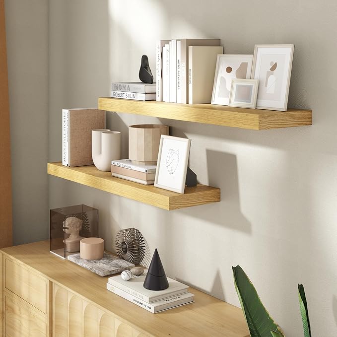36 Inch Floating Shelves for Wall, 8 Inch Deep Floating Shelf for Storage & Display, Rustic Wall Mounted Shelf with Invisible