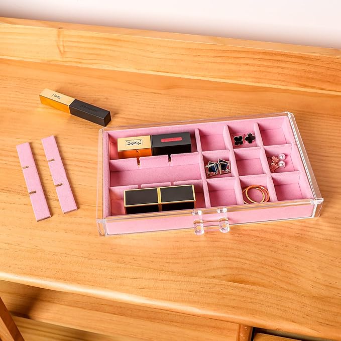 Frebeauty Acrylic Jewelry Organizer Earring Organizer Box with 5 Drawers Earring Holder Organizer with Velvet Trays Clear Jew