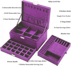 QBestry 3-Layer Jewelry Box for Women with Lock and Key & Drawer, Large Jewelry Organizer with 8 Necklace Hooks & 56 Earring 
