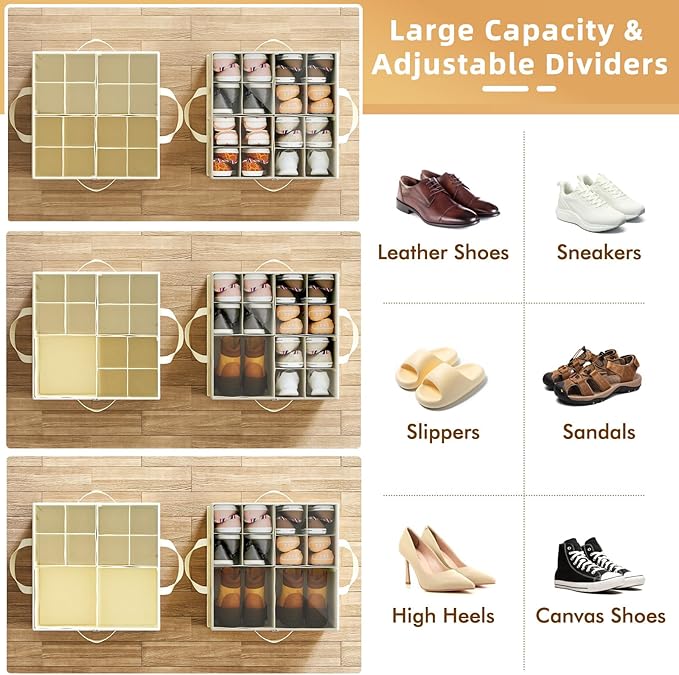 NestOrganix 2 Pack Shoe Organizer for Closet, Large Shoe Box Storage Containers, Foldable Shoe Storage Organizer Box Bin with