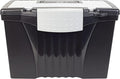 Storex Legal File Box with Organizer Lid – Plastic Office File Storage Box for Letter and Legal Hanging Folders, Obsidian, 1-