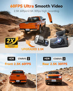 WOLFBOX X3 PRO Dash Cam Front and Rear, Dual STARVIS 2 IMX675, 1440P 60FPS+1440P ADAS Car Camera, EIS Image Stabilization wit