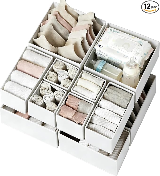 Criusia Drawer Organizer Clothes 12 Pack - Fabric Closet Organizers and Storage for Nursery Organization - Dresser Drawer Div