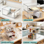 Prsildan Acrylic Makeup Organizer, 2 Pack Stackable Clear Storage Drawers for Baby Bottles Desk Organizers with 2 Drawers for