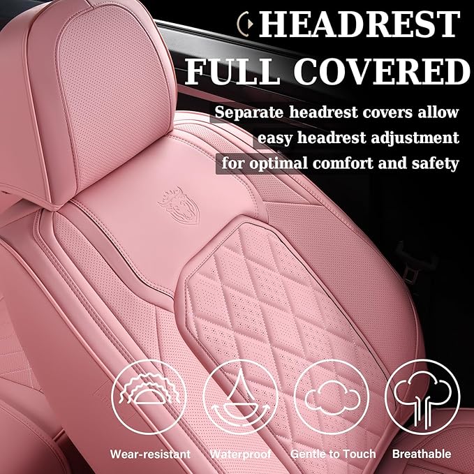 Coverado Front Seat Covers, Luxury Faux Leather Seat Covers for Cars, Pink Car Seat Covers, Car Seat Protector Waterproof, Au