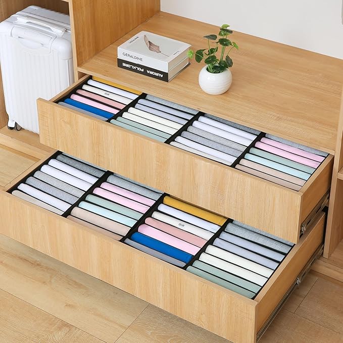 Qozary 4 Pack Drawer Organizers for Clothing, 8 Grids Foldable Closet Organizers and Storage Bins for Bedroom, Dresser Organi