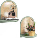 Rattan Shelf Set of 2, 7'' Rattan Shelf with Wicker Decor, Boho Wall Decor Small Floating Shelf for Plant Figurines Display, 