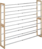 Whitmor 3 Tier Expandable Shoe Rack -Stackable - Natural Wood and Chrome