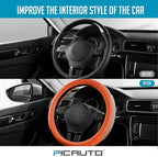 PIC AUTO Steering Wheel Cover, Glitter Gel Particles & Orange Luxury Leather Car Steering Cover, Universal Fit 14.5"-15.5" An