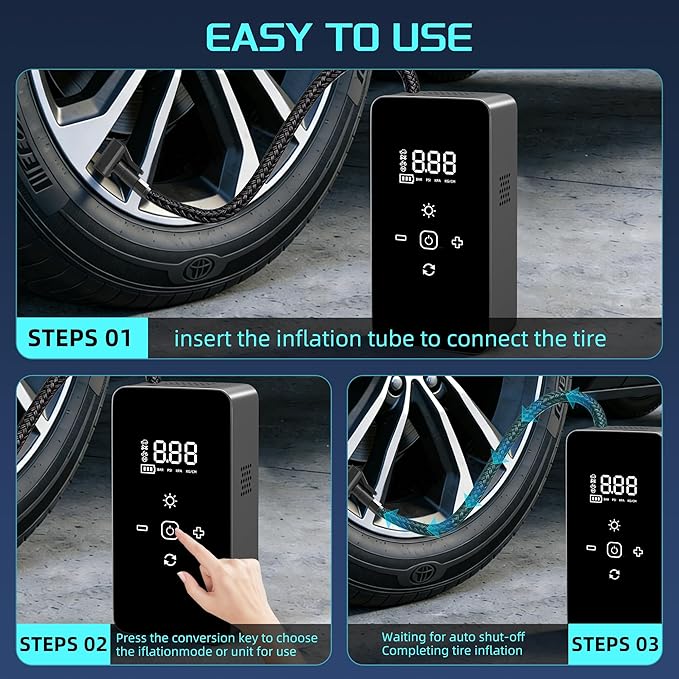 Tire Inflator Portable Air Compressor,Tire Air Pump with Digital Pressure Gauge,LED Lights&Auto Shut-Off Function,Cordless Pump with 12V DC Car Plug,Air Compressor for Car,Motorcycle,Bicycle,Ball