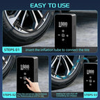 Tire Inflator Portable Air Compressor,Tire Air Pump with Digital Pressure Gauge,LED Lights&Auto Shut-Off Function,Cordless Pump with 12V DC Car Plug,Air Compressor for Car,Motorcycle,Bicycle,Ball