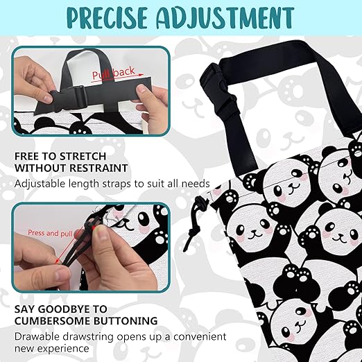 Car Garbage Bag Cute Black Panda Drawstring Car Trash Bag Hanging for Back Seat with Adjustable Buckle Canvas Vehicle Trash Can Easy-to-Install