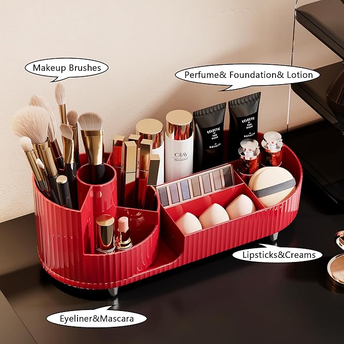 Rotating Makeup Organizer for Vanity with Brush Holder, Cosmetic Makeup Storage Organizer, Large Spinning Makeup Skincare Org