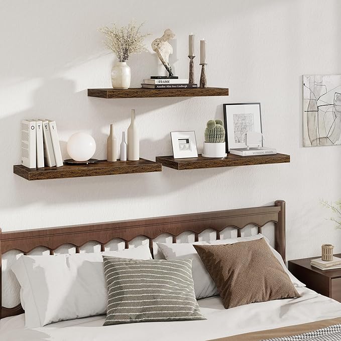 Fun Memories 12 Deep Floating Shelves for Wall | 30W x 12D Large Floating Shelves | 3 Pack Storage Space Wall Mount Shelf for