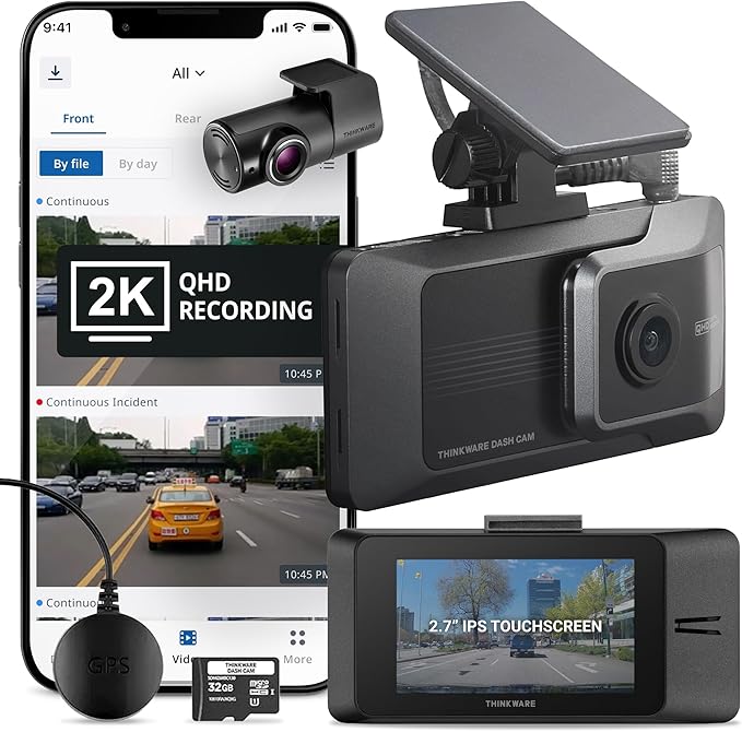 Thinkware ARC Dual Dash Cam Front & Rear 2K QHD, 2.7” LCD Touchscreen, 130° Wide Angle, GPS, Wi-Fi, Super Night Vision, Smart