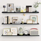 Axeman 40 Inch Floating Shelves | Black Picture Ledge Shelf Set of 3 | Rustic Wood Wall Shelves with Lip | 40" Black Picture 