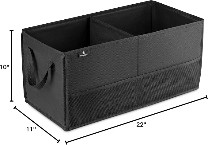 Handy Laundry Car Trunk Organizer - Large 2 Compartment Storage Bin with Non-Slip Fastener, Mesh Side Pockets & Heavy-Duty