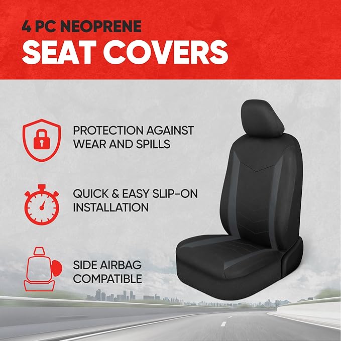 Motor Trend SpillGuard 2 Charcoal Gray Seat Covers for Cars & Seat Covers for Trucks - Neoprene Waterproof Car Seat Covers Fr